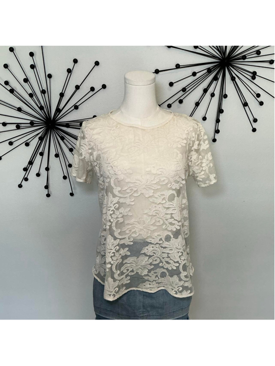the-limited Tops - The Limited Ivory Floral Lace Sheer Blouse Top Medium Romantic Boho